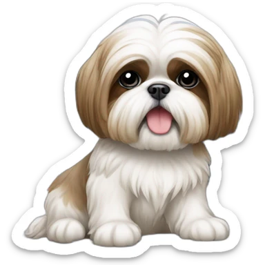 Shih tzu sitting with computer sticker