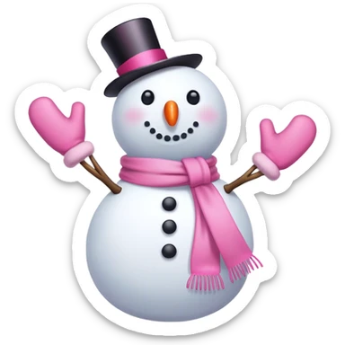 Pink Bow on white snowman with pink accessories sticker