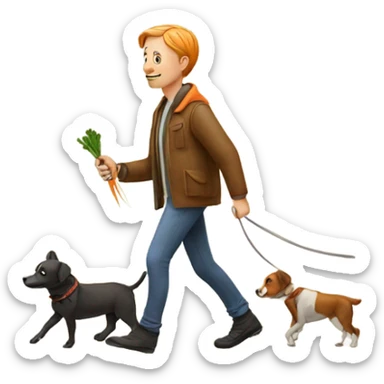 Mads walking a small dog while eating carrots  sticker