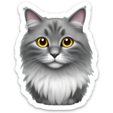 standing on all 4 feet: grey fluffy cat, white belly, black feet sticker