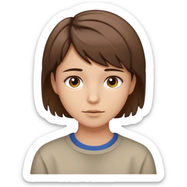 face of a young person with short messy brown hair and neutral look sticker