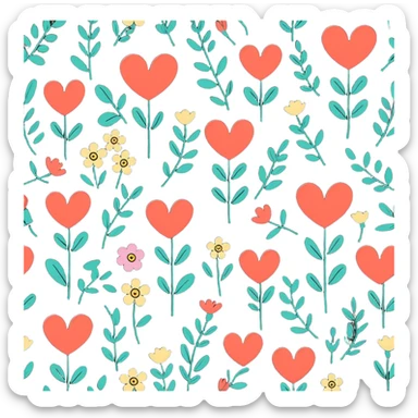 Mother's Day sticker, heart and flowers, cheerful, cartoon style sticker