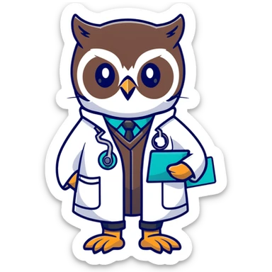 Twilio owl wearing doctor outfit with stethoscope and white coat sticker