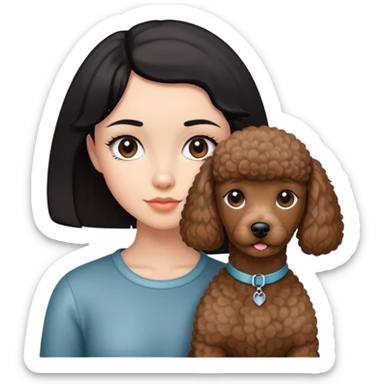 girl with short black  straig hair and a brown poodle sticker