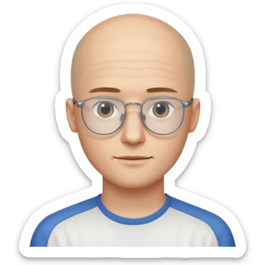 он лысый должен быть очень молодой парень лет 18 , очень тонкие очки, а так же борода нужно прямо еще моложе

 sticker