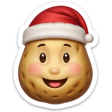 Potato with a smile face and a Santa Christmas hat on sticker