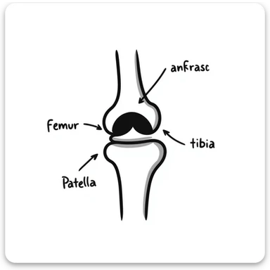 knee joint bones with labels, educational diagram of knee skeleton sticker