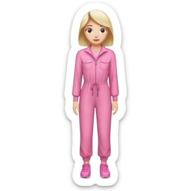 woman pink jumpsuit standing on foot sticker