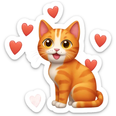 orange cat with hearts sticker