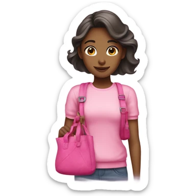 A girl with pink clothes and pink bag sticker