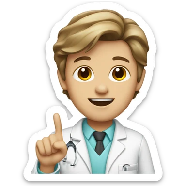 Dentist, white, brown hair, pointing sticker