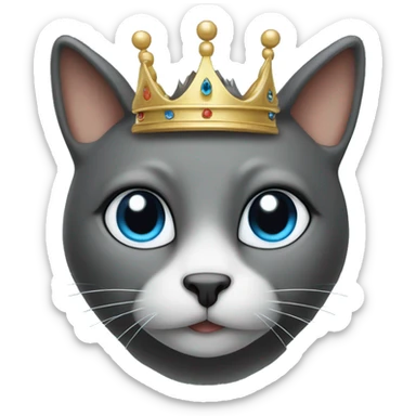 Gray and brown main coot cat with blue eyes in a crown sticker