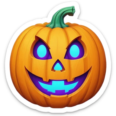 glowing jack-o'-lantern, only purple and cyan colors sticker