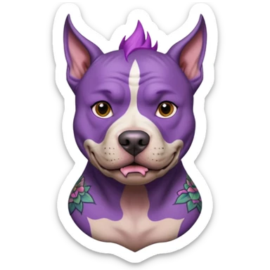 very tattoed face pitbull dog with purple spiky hair sticker