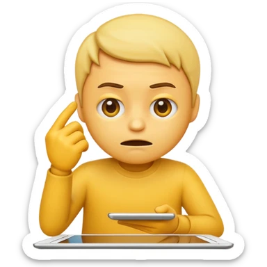 emoji holding and drawing on tablet, looking down at screen in frustration sticker