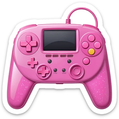 glittery pink 90s retro game console with pink corded controller sticker