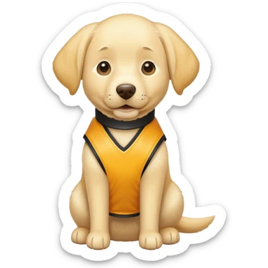 This yellow lab dog wearing a vest sticker