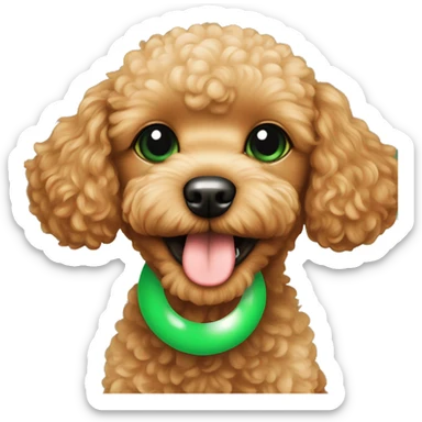 toy poodle puppy orange with green ball in mouth sticker