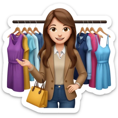 woman with long hair buys clothes in a store, shopping vibe sticker