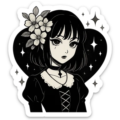 goth sakura black heart with  and magical sparkles, remove background sticker