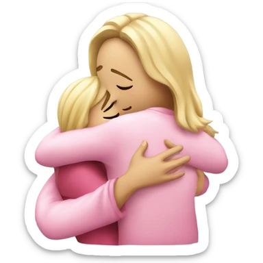 a blonde girl wearing a pink blouse hugging Jesus Christ sticker