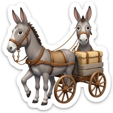 wagon with a donkey harnessed in front, classic farm scene sticker