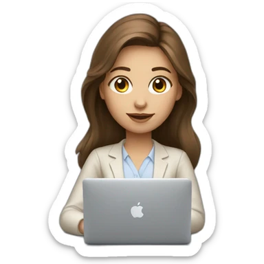 Beautiful programmer girl with brown hair working with MacBook sticker