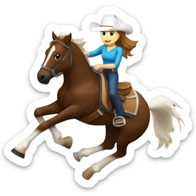 Brown haired white girl barrel racing on horse sticker