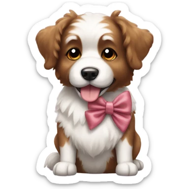 Fluffy brown and white dog with bow sticker
