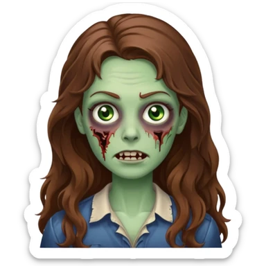 zombie com cabelo ondulado longo marrom e sem franja amigável  sticker