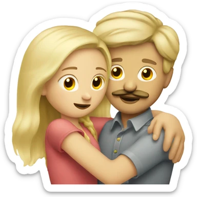 Blonde girl hugging guy with moustache  sticker