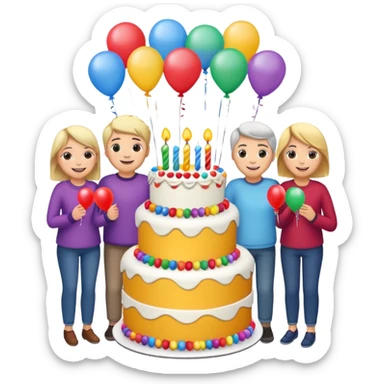 Birthday cake balloons freinds and family sticker