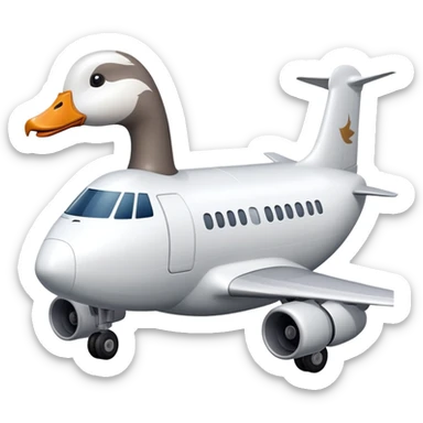A regular passenger airplane with a goose head attached to the front nose section sticker