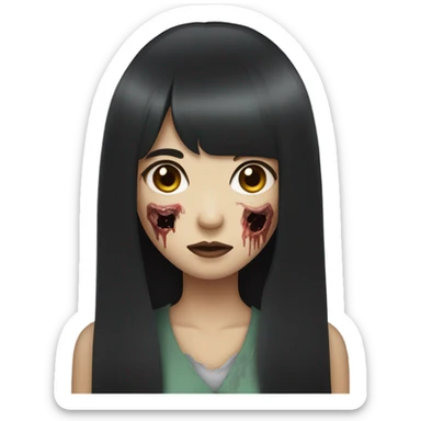 Zombie japanese girl with black hair and bangs sticker
