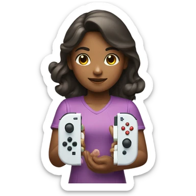 A girl is playing a Nintendo Switch sticker