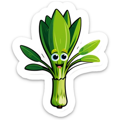 a leek with arms and eyes sticker