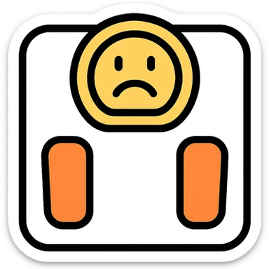 colorful icon of a bathroom scale with a frowning emoji on the screen sticker