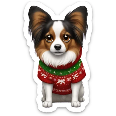 Papillon wearing christmas sweater sticker