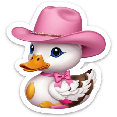 Duck with a pink bow and a pink cowboy hat sticker