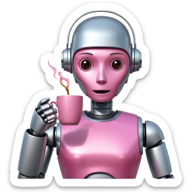 robot drink pink coffee sticker