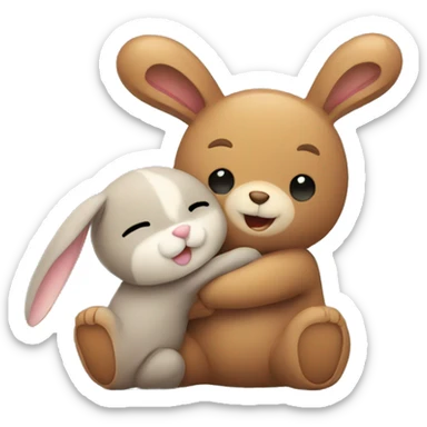 bunny and teddy bear hugging  sticker