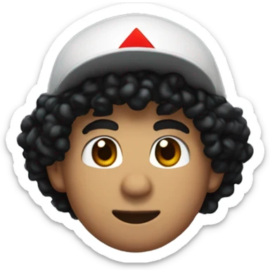 light skinned person with BLACK curly hair and Super Mario's cap sticker