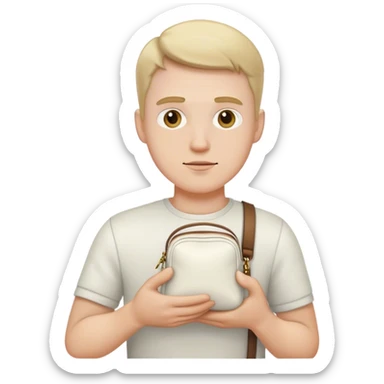 white guy holding small white bag  sticker