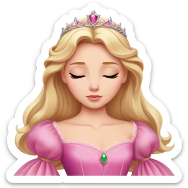 extremely simplified Aurora Sleeping Beauty, basic pink ball gown, simple blonde hair, absolute minimum details, slightly zoomed out view sticker