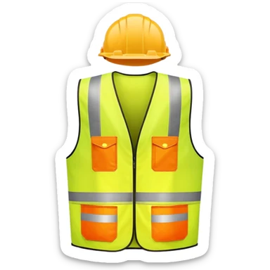 orange safety vest with bright yellow reflective stripes, construction site workwear, emoji style sticker