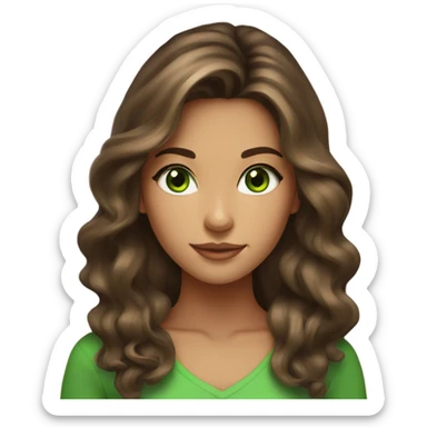 Girl, brunette balayage hair, long hair, bright green eyes, tan skin sticker