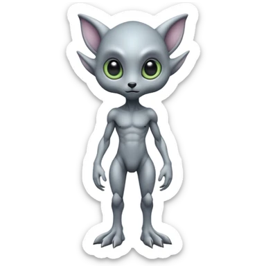 full body cute humanoid peacefull alien furry with 2 legs and eye stalks stands upright and looks intelligent sticker