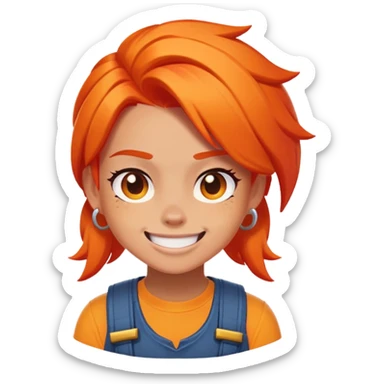 Amber from Brawl Stars as an emoji, focusing on her face with bright orange hair and a mischievous smile sticker