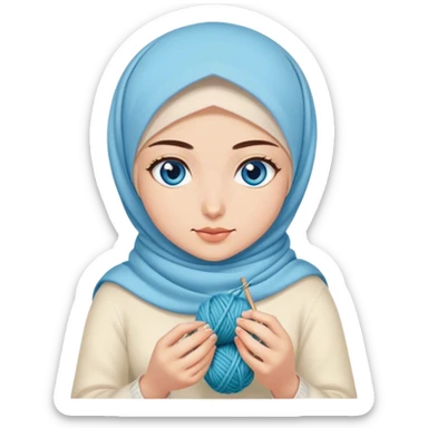 Turkish beautiful finish Konya girl blue eyes with spring hijab does knitting  sticker