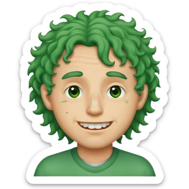 🙎🏻‍♂️com o dente serrado cabelo cacheado de cor Verde com marca de rasgo nas olheiras  sticker